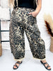 Washed Leopard Printed Barrel Leg Jeans