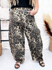 Washed Leopard Printed Barrel Leg Jeans