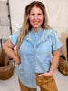 Rowdy Ruffles Collared Denim Top
