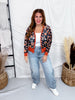 Navy & Brick Floral Print Sheer Long Sleeve Button Front Cardigan
