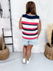 Red White & Blue Crochet Sleeveless Top W/ Denim Star Patches