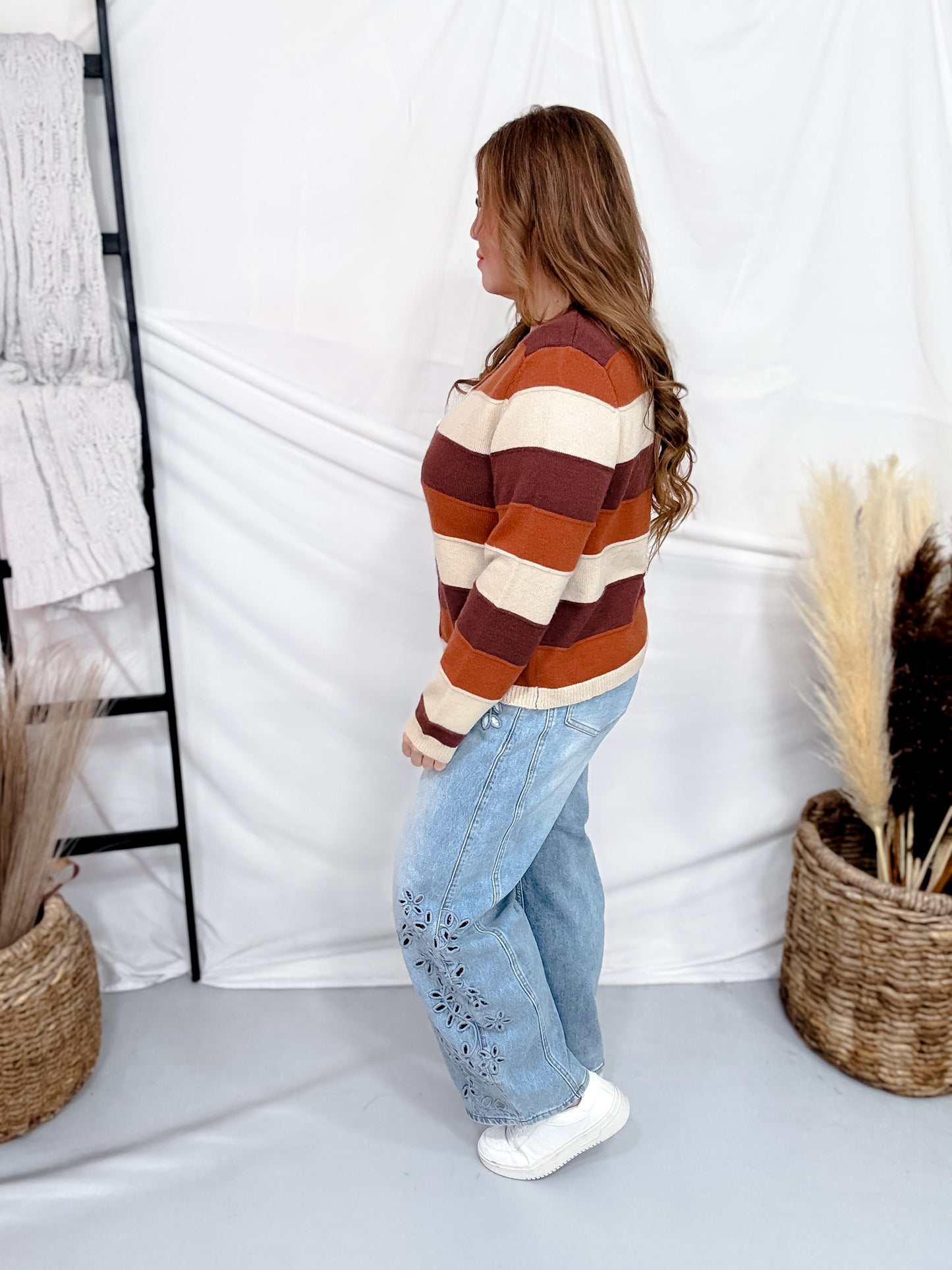 Terra Cotta Striped Button Front Cardigan