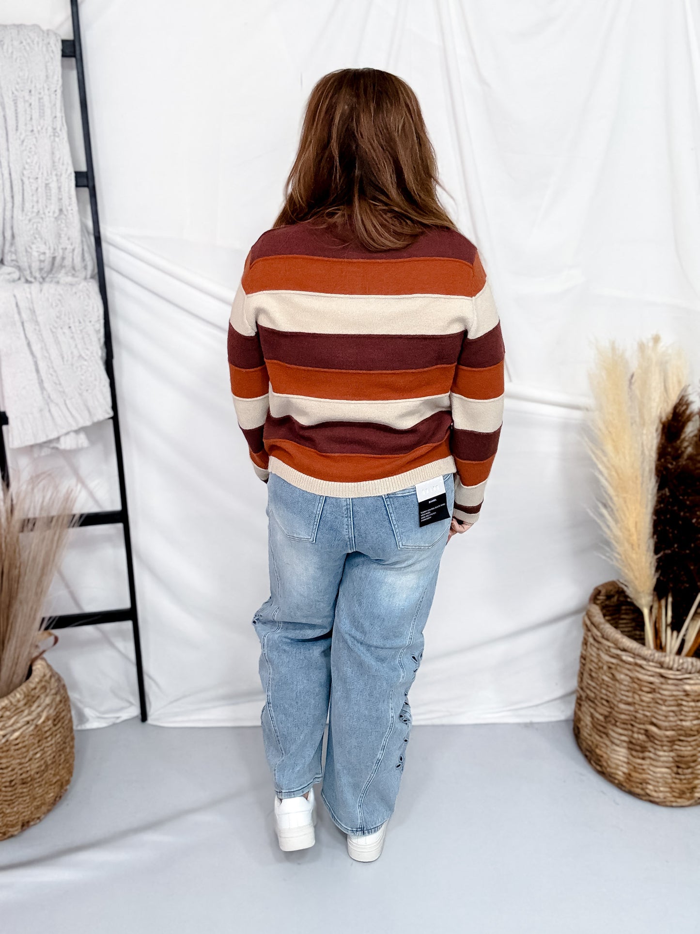 Terra Cotta Striped Button Front Cardigan