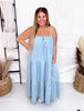 Sleeveless Tiered Light Denim Maxi Dress