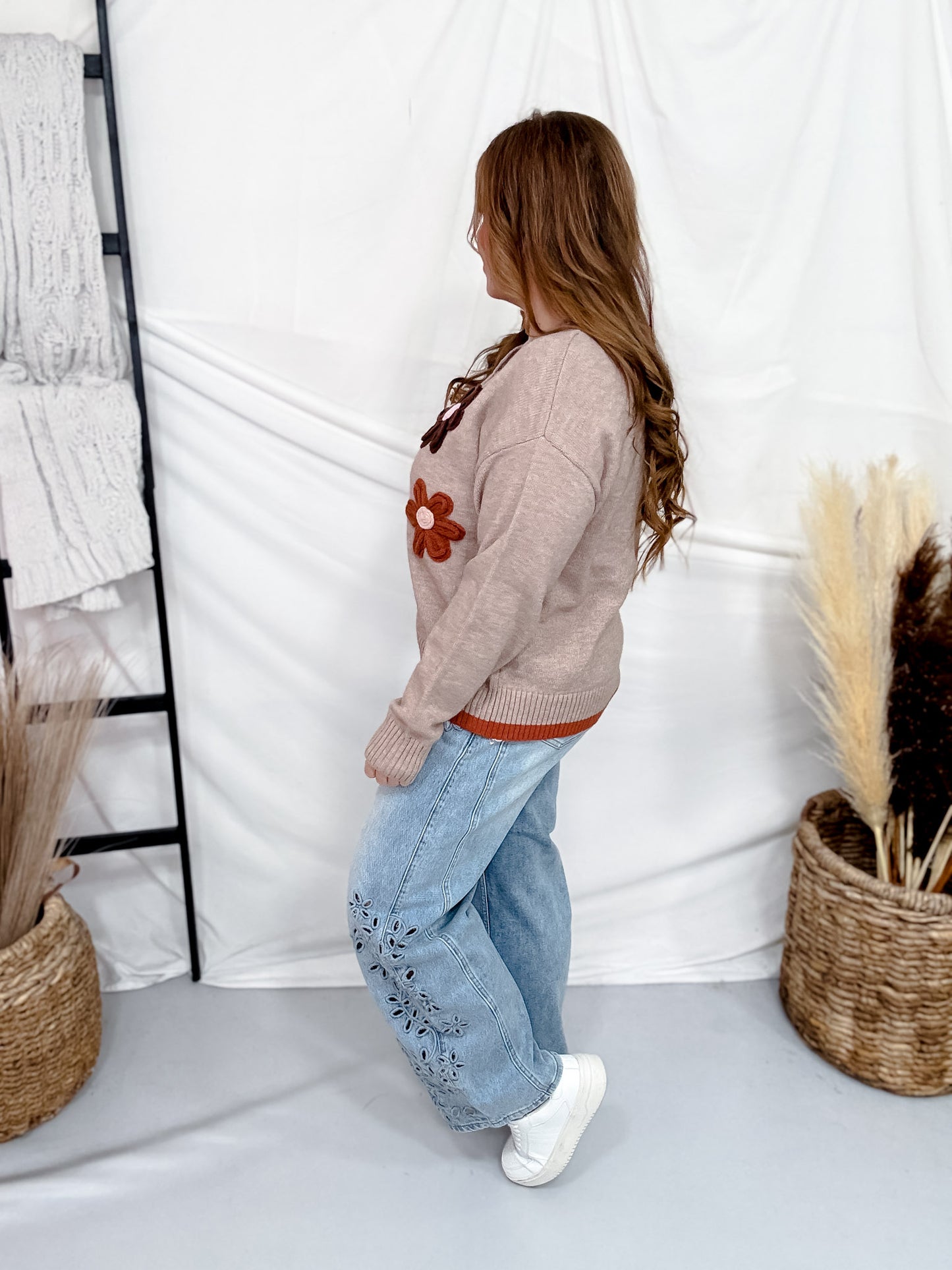 Button Front Cardigan With Daisy Appliques