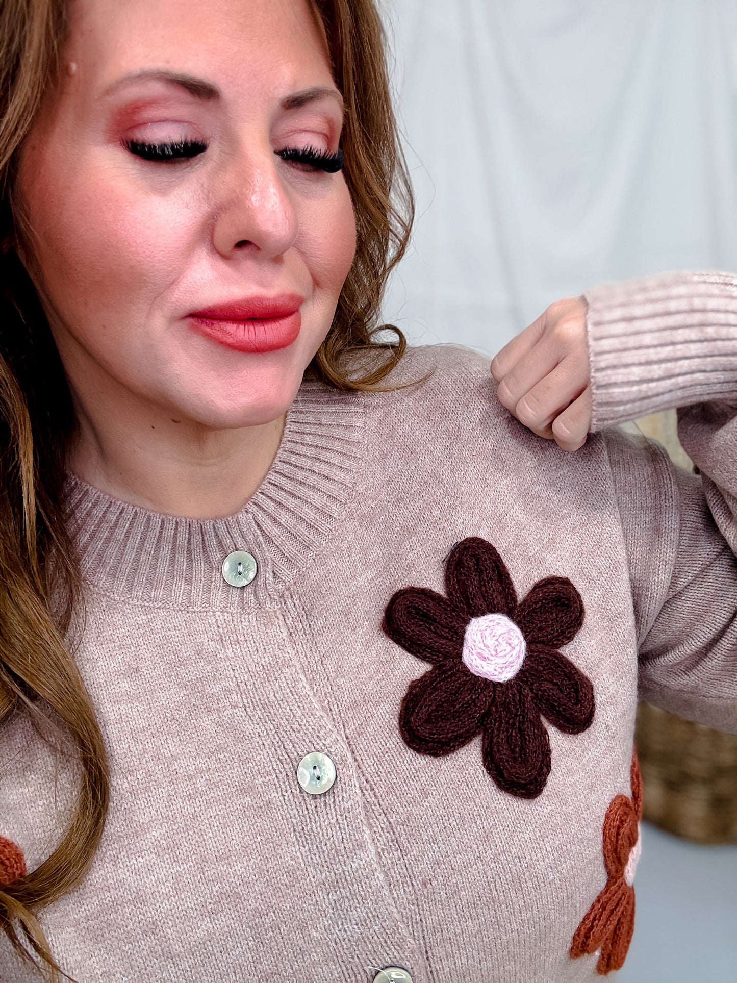Button Front Cardigan With Daisy Appliques
