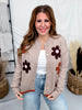 Button Front Cardigan With Daisy Appliques