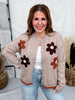 Button Front Cardigan With Daisy Appliques