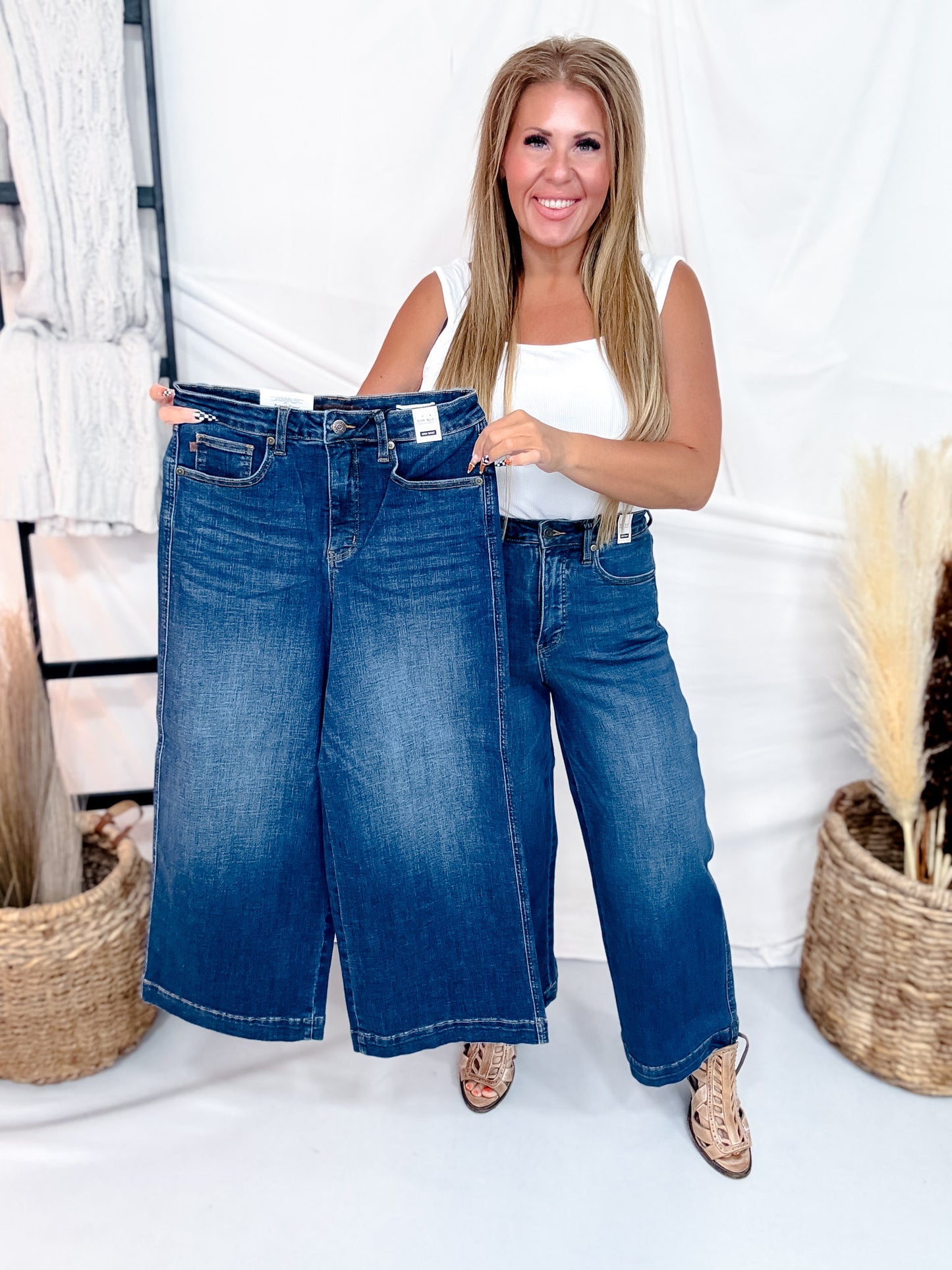 Judy Blue High Waist Tummy Control Ankle Length Wide Leg Jeans