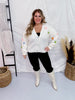 Knit Sweater Cardigan with Removable Flower Patches