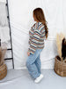 Open Stitch Multi-Color Crew Neck Striped Sweater