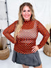 Orange And Black Checkered Long Sleeve Mesh Top