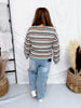 Open Stitch Multi-Color Crew Neck Striped Sweater