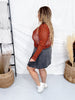 Orange And Black Checkered Long Sleeve Mesh Top