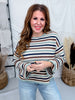 Open Stitch Multi-Color Crew Neck Striped Sweater