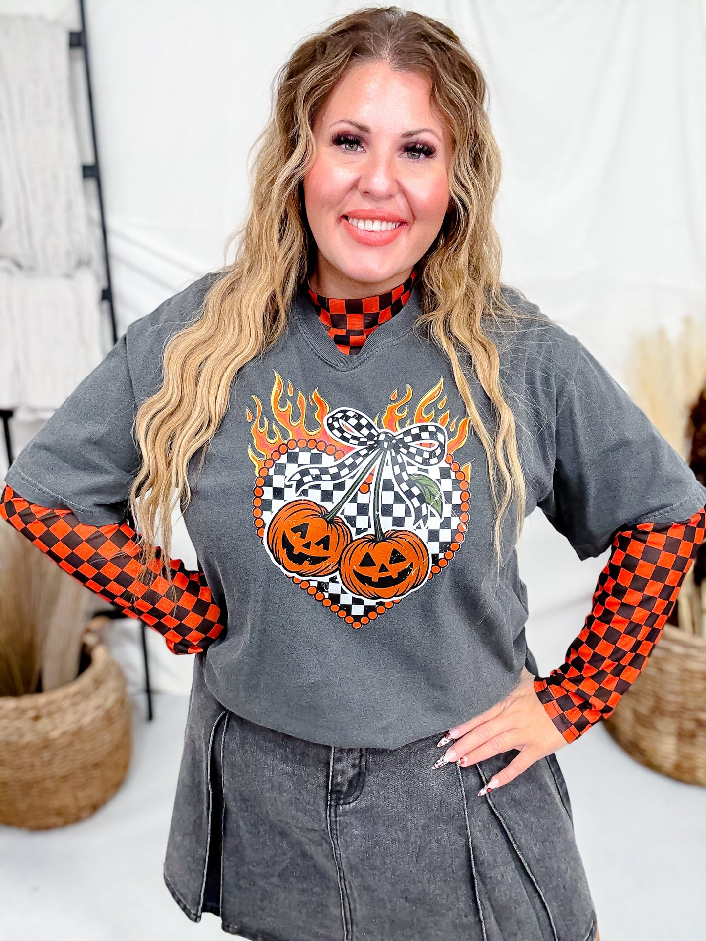 Heart Pumpkin Flames Halloween Graphic T-Shirt