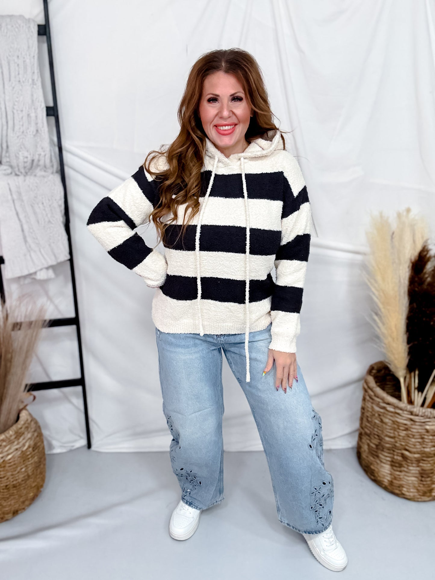 Chunky Striped Charcoal & Cream Hoodie