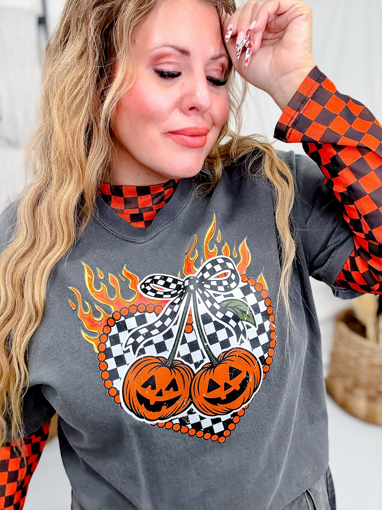 Heart Pumpkin Flames Halloween Graphic T-Shirt