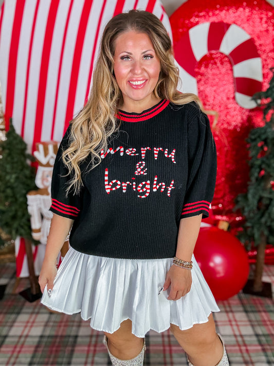 "Merry & Bright" Sweater With Short Puff Sleeves