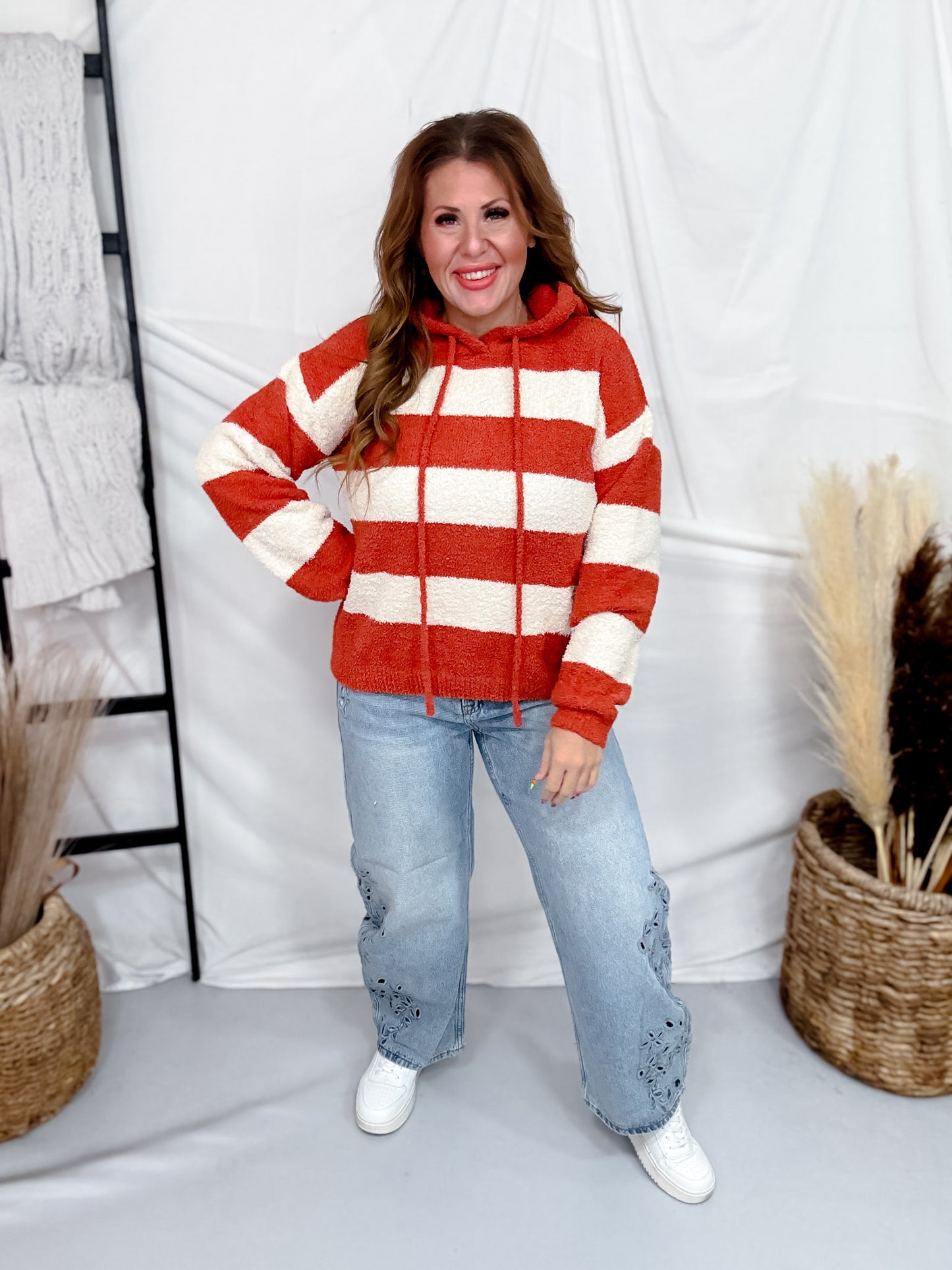 Soft Chunky Striped Rust & Ivory Hoodie