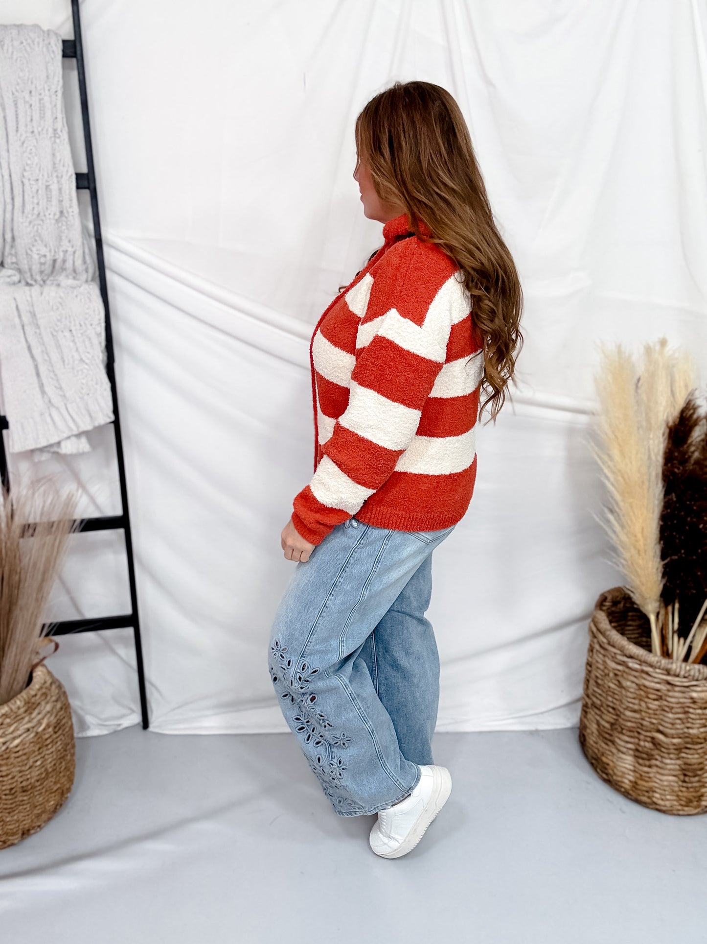 Soft Chunky Striped Rust & Ivory Hoodie