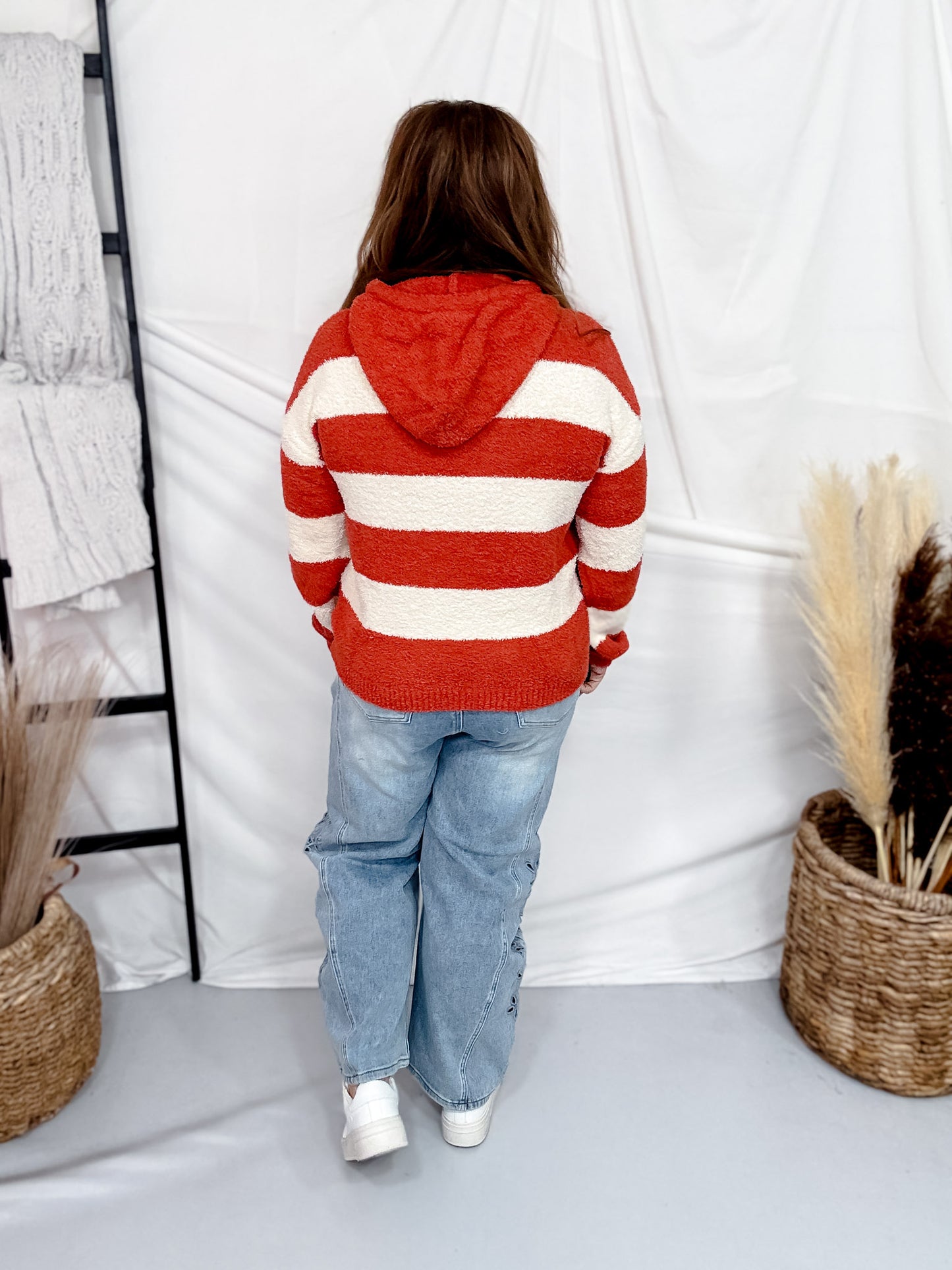 Soft Chunky Striped Rust & Ivory Hoodie