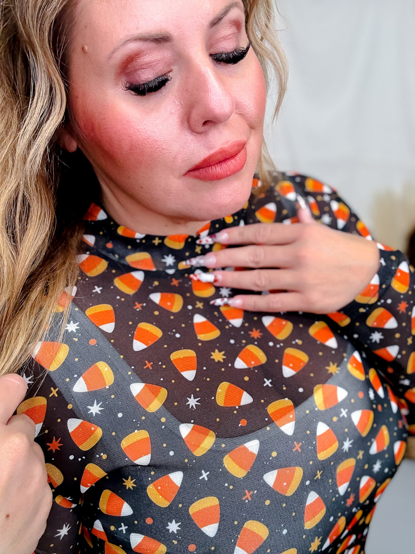 Candy Corn Long Sleeve Mesh Top