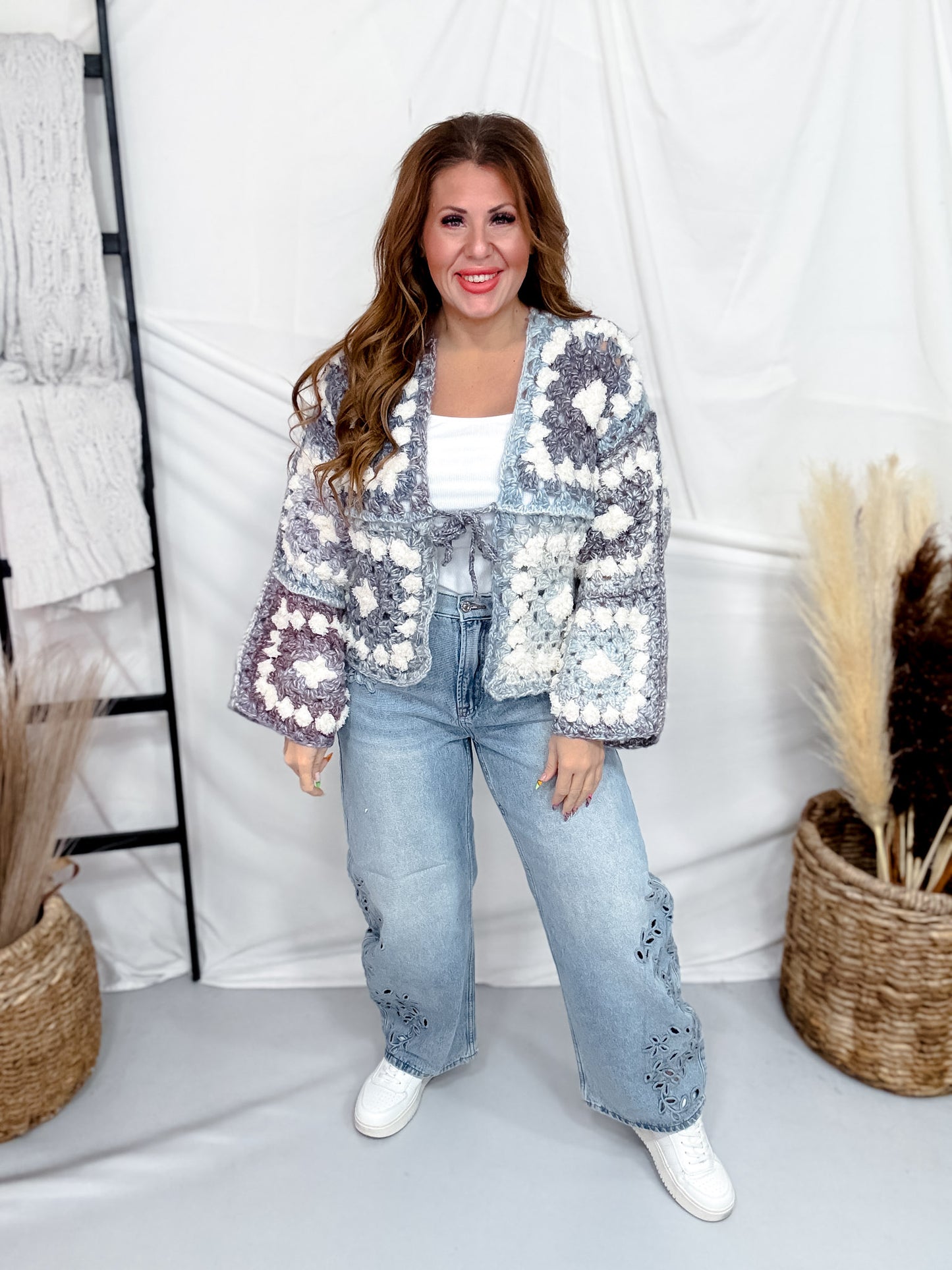 Cozy Lavender & Gray Knit Tie Front Cardigan