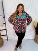 Black & Turquoise Floral Print Top