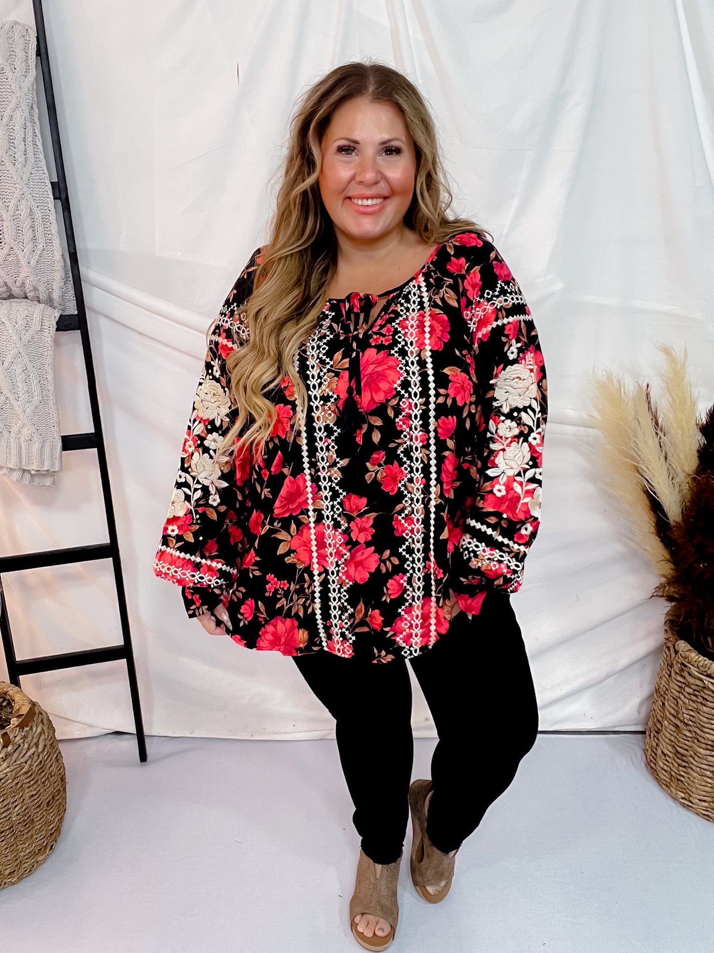 Long Sleeve Floral Print Tunic Top