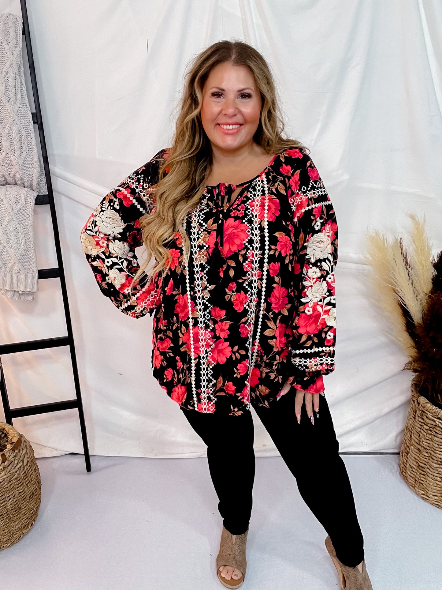 Long Sleeve Floral Print Tunic Top
