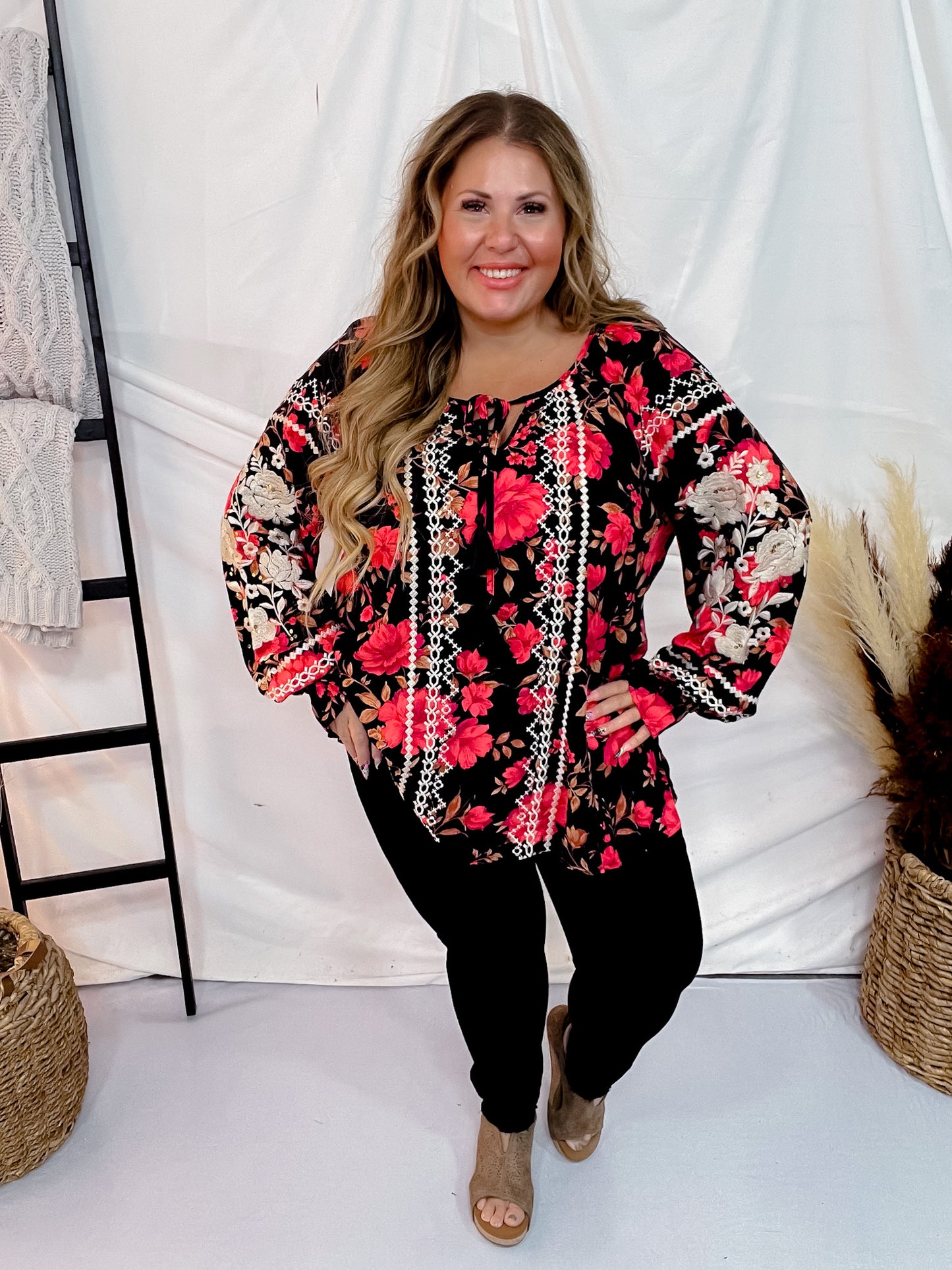 Long Sleeve Floral Print Tunic Top