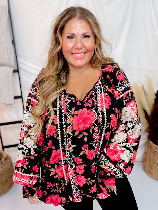 Long Sleeve Floral Print Tunic Top