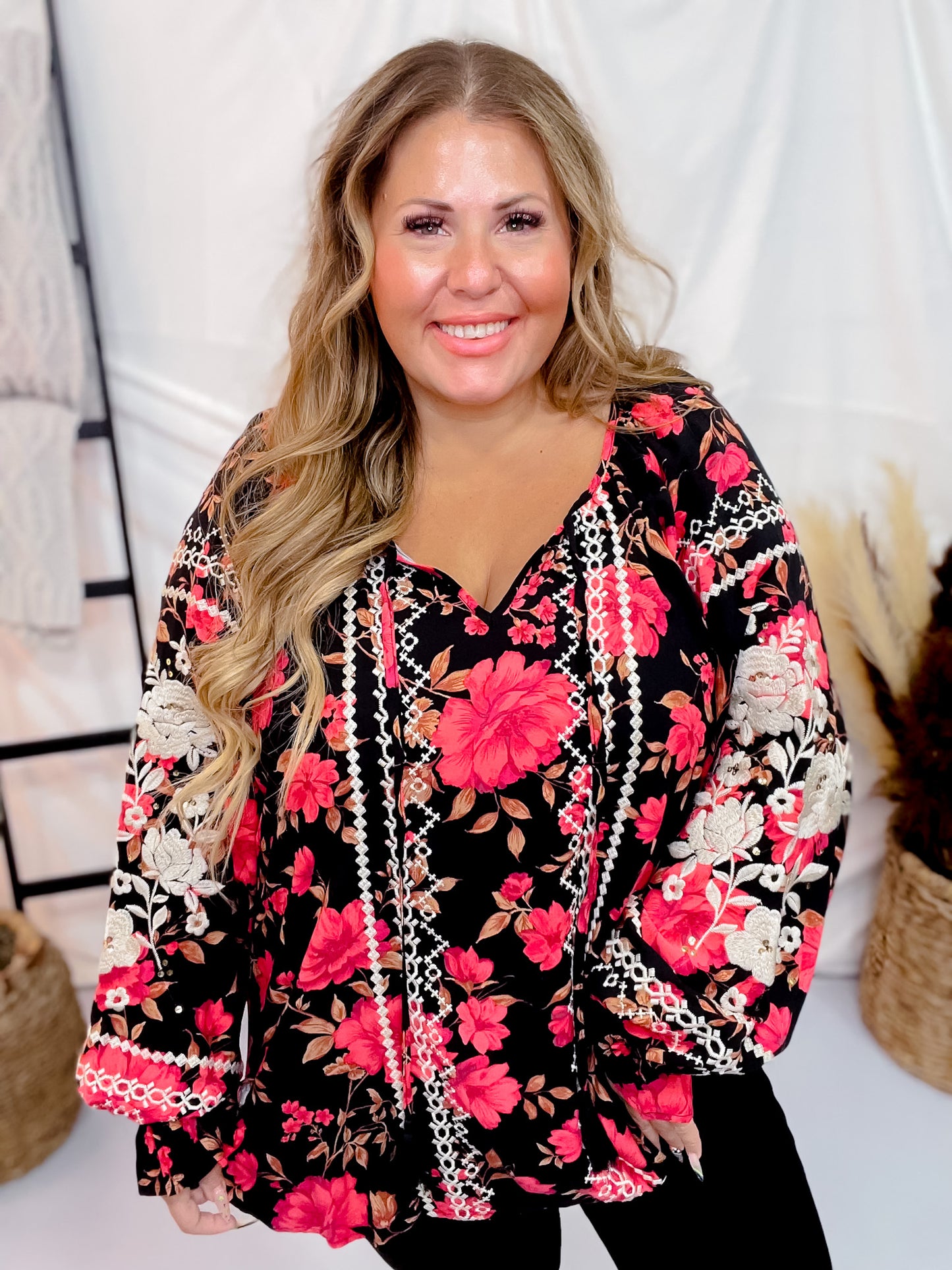 Long Sleeve Floral Print Tunic Top