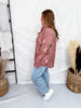 Rose Brown Floral Print Button Front Utility Shirt
