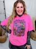 Checkered Howdy Halloween Hot Pink Graphic T-Shirt