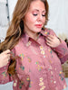 Rose Brown Floral Print Button Front Utility Shirt
