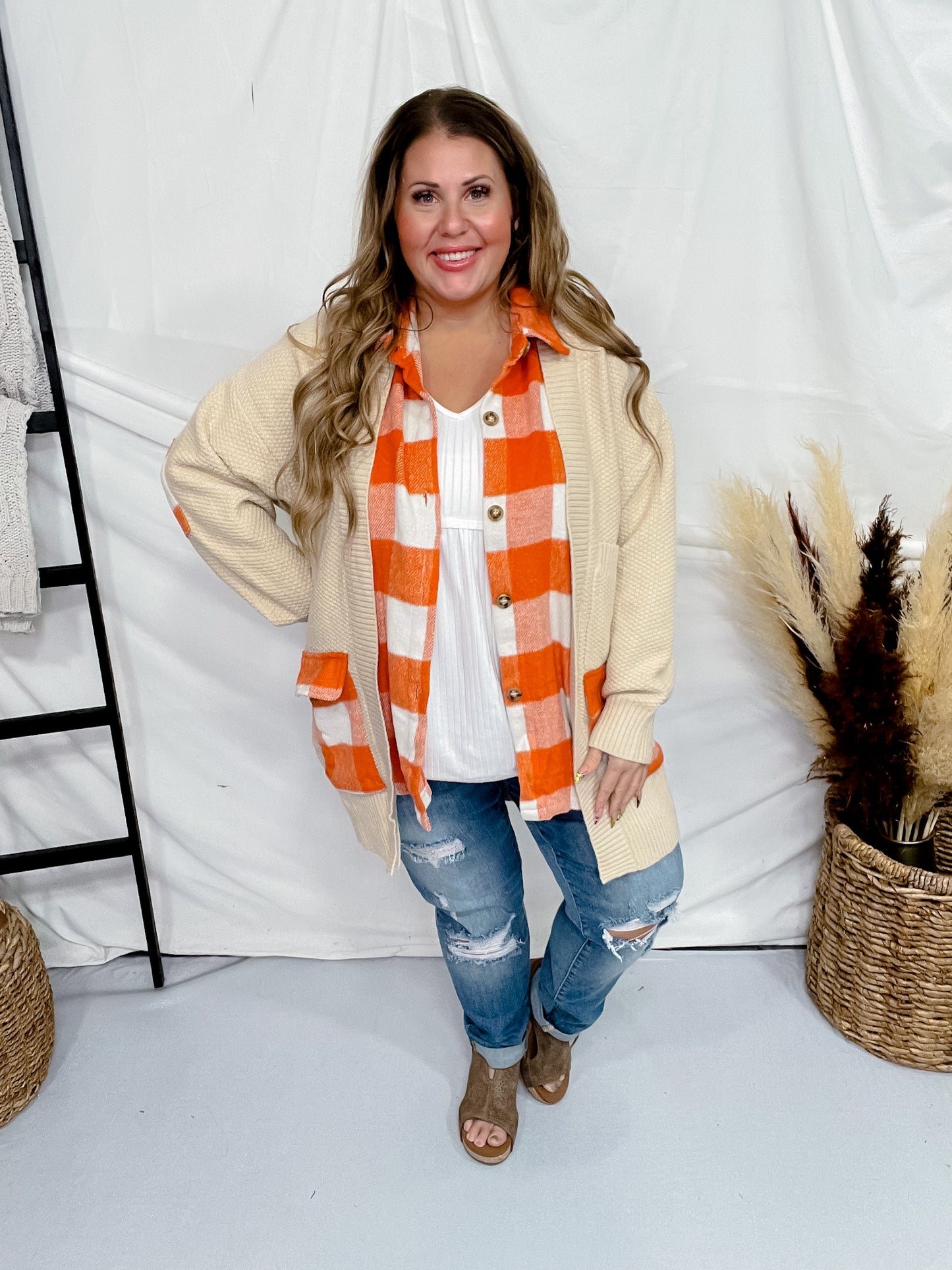 Plaid Button Down Detailed Sweater Cardigan