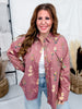 Rose Brown Floral Print Button Front Utility Shirt