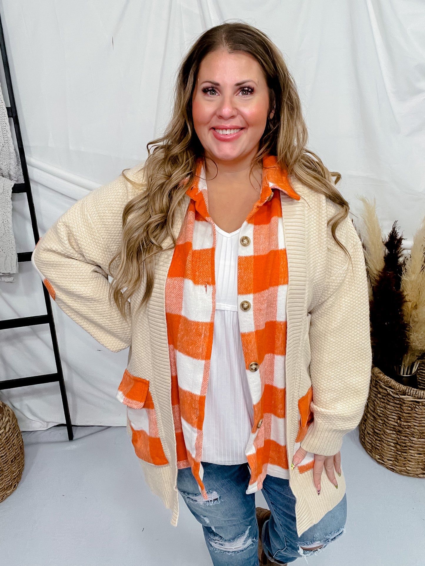 Plaid Button Down Detailed Sweater Cardigan