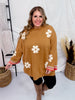 Flower Pattern 3/4 Wide Sleeve Knit Sweater
