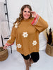 Flower Pattern 3/4 Wide Sleeve Knit Sweater