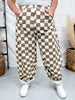 Mocha & White Checkered Barrel Leg Pants