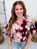 Burgundy Puff Sleeve Floral Print Top