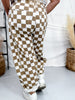 Mocha & White Checkered Barrel Leg Pants