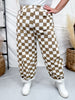 Mocha & White Checkered Barrel Leg Pants