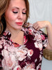 Burgundy Puff Sleeve Floral Print Top