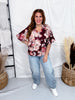 Burgundy Puff Sleeve Floral Print Top