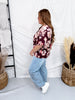 Burgundy Puff Sleeve Floral Print Top