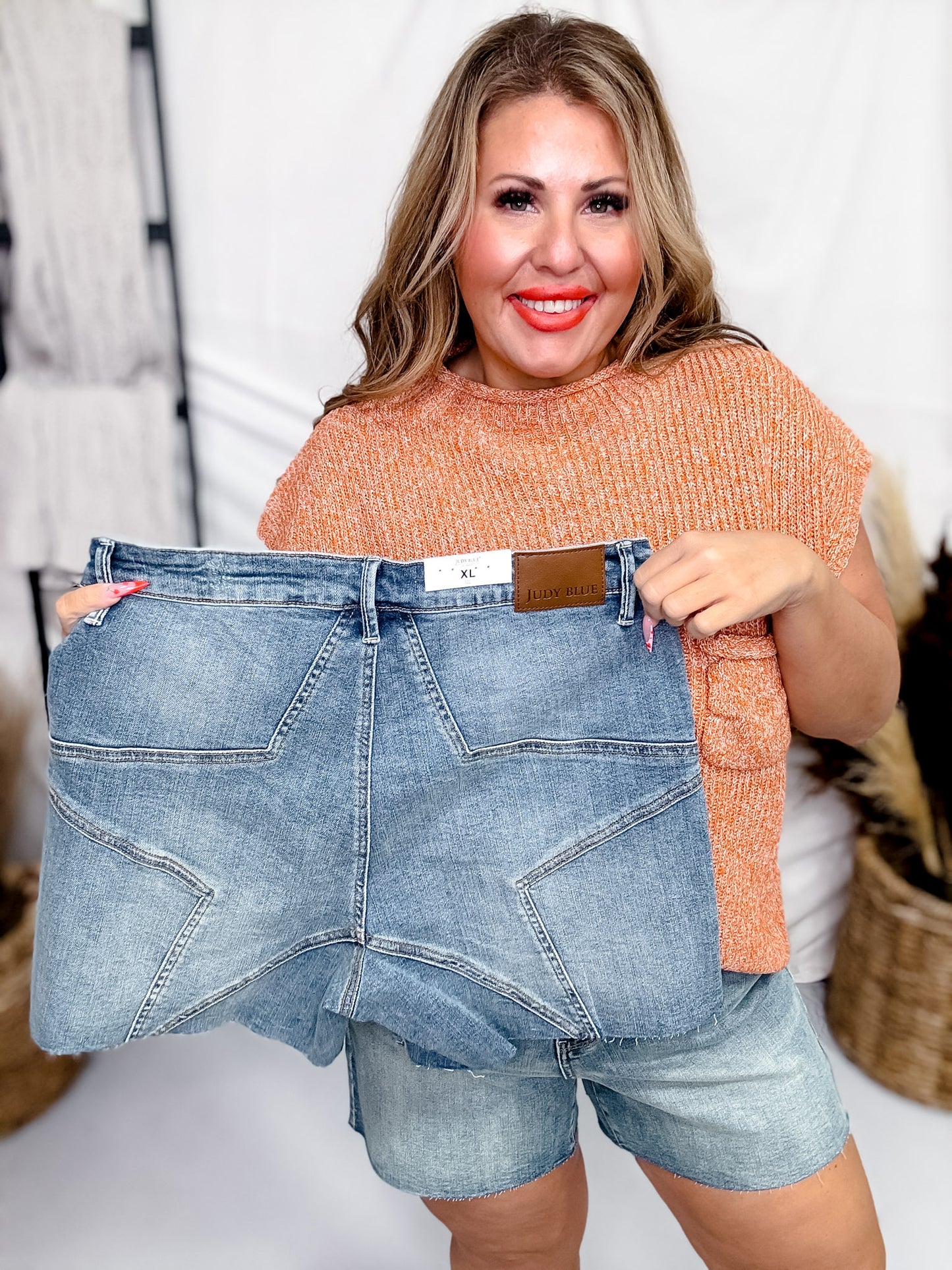 Judy Blue High-Rise Star Seam Detailed Denim Shorts
